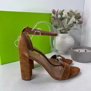 q1wk   Suede Chunky Heel Ankle Strap Frontier Brown Women 9.5 Tried On